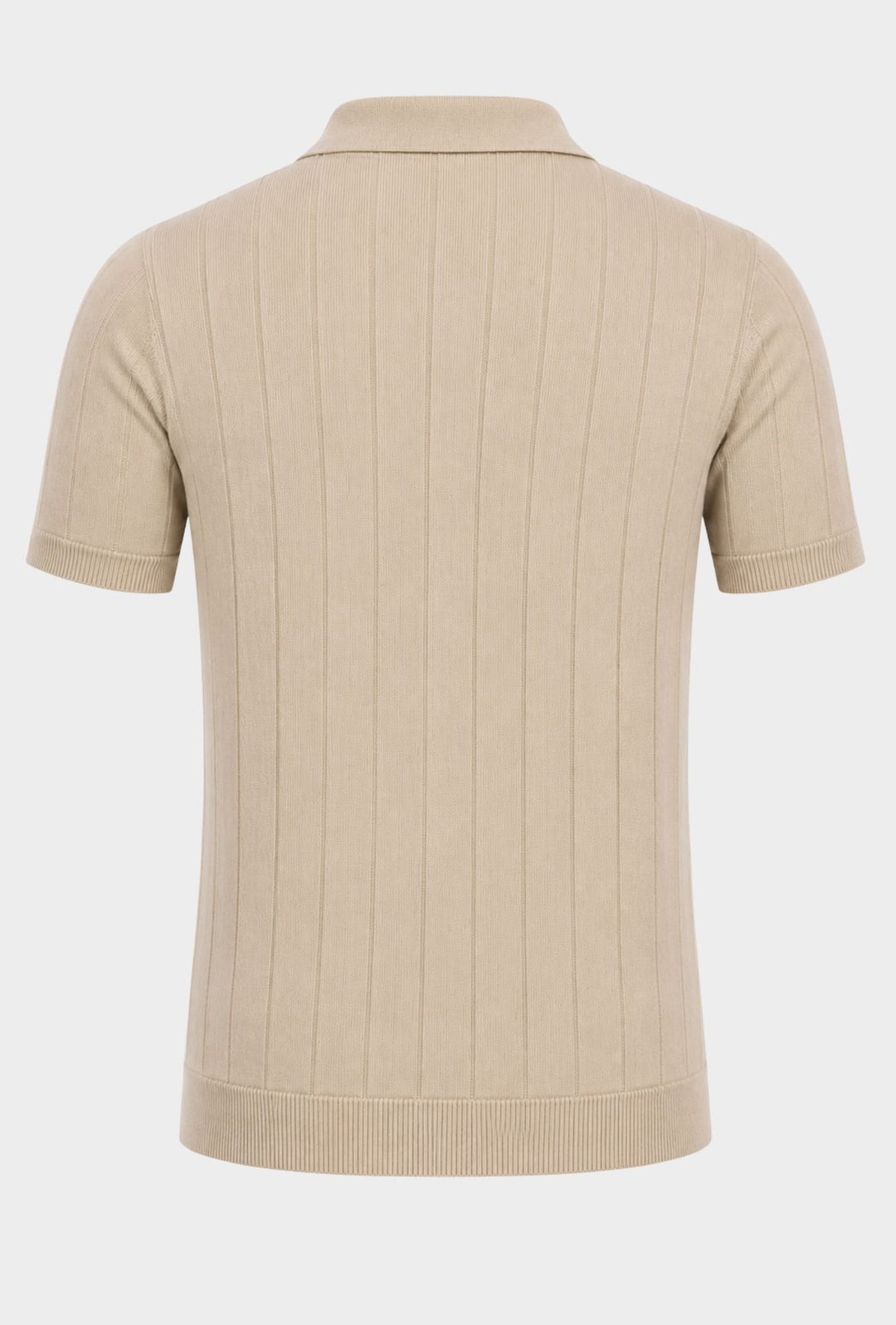 Polo Uomo in Maglia a Coste con Collo Aperto- BEIGE CHIARO