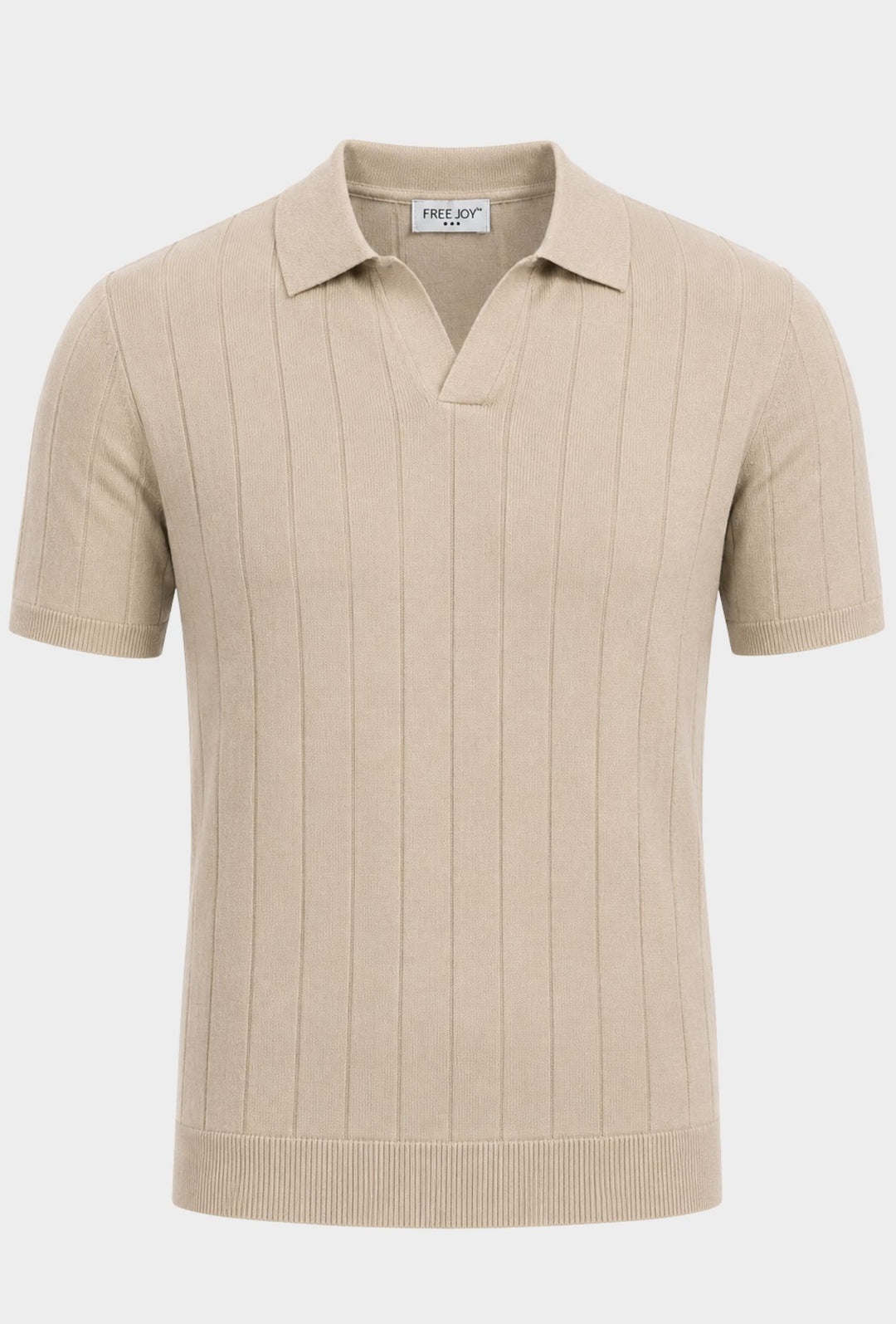 Polo Uomo in Maglia a Coste con Collo Aperto- BEIGE CHIARO