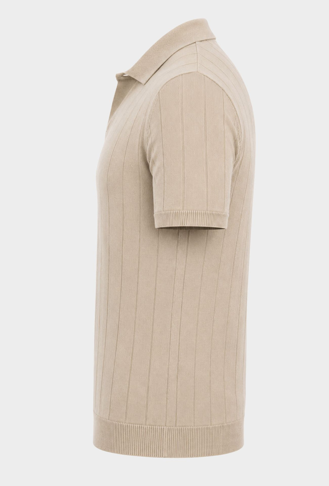 Polo Uomo in Maglia a Coste con Collo Aperto- BEIGE CHIARO