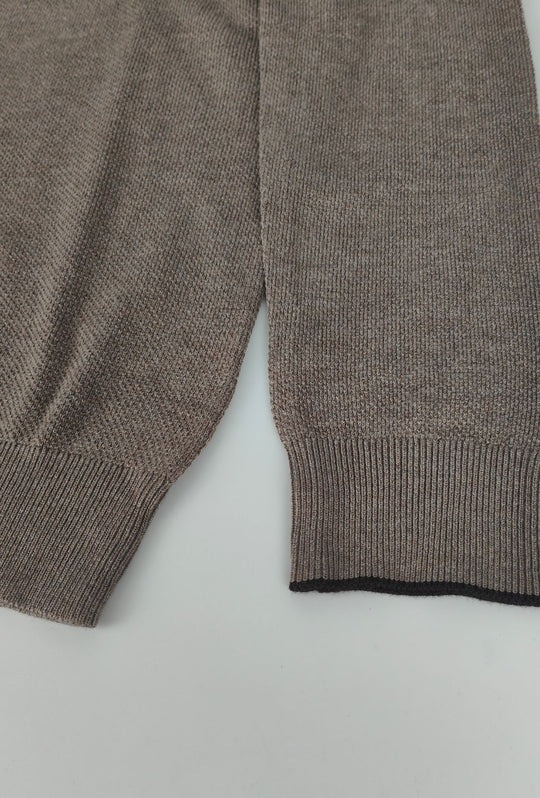 Polo Uomo DRESSERD Manica Lunga in Maglia a Trama Lavorata con Colletto e Riga Marrone a Contrasto- TORTORA