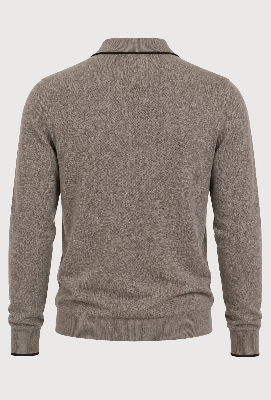 Polo Uomo DRESSERD Manica Lunga in Maglia a Trama Lavorata con Colletto e Riga Marrone a Contrasto- TORTORA