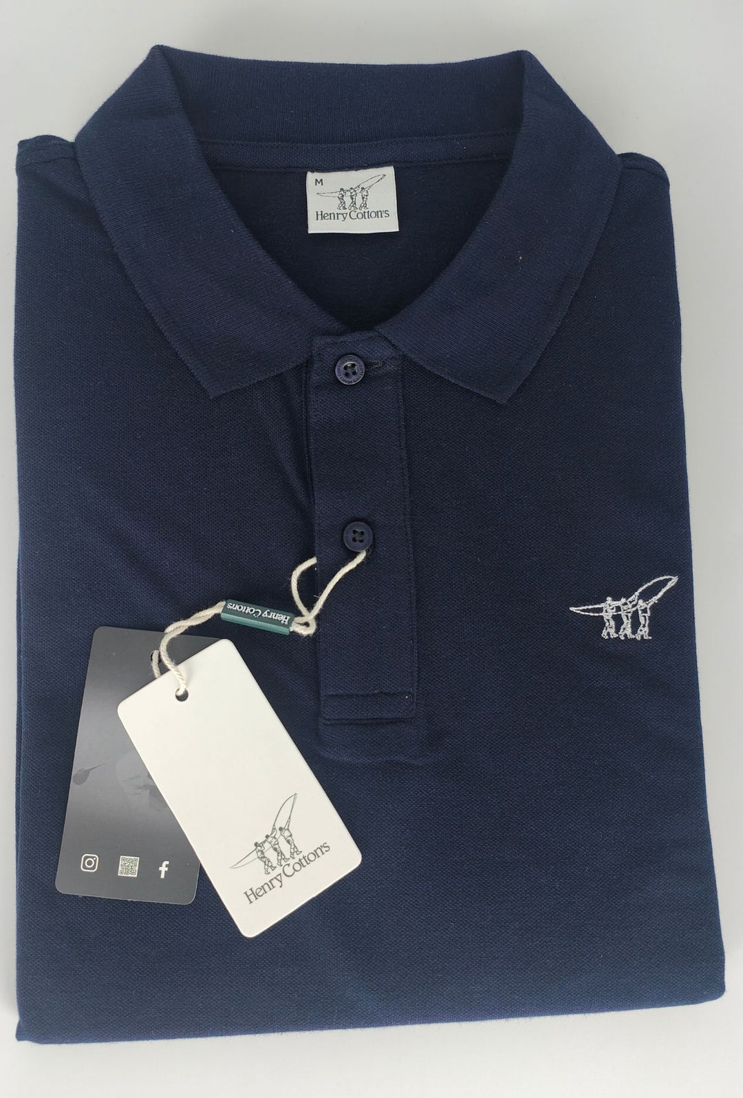 Polo Uomo Manica Lunga HENRY COTTON'S logo ricamato lato cuore- BLU NAVY