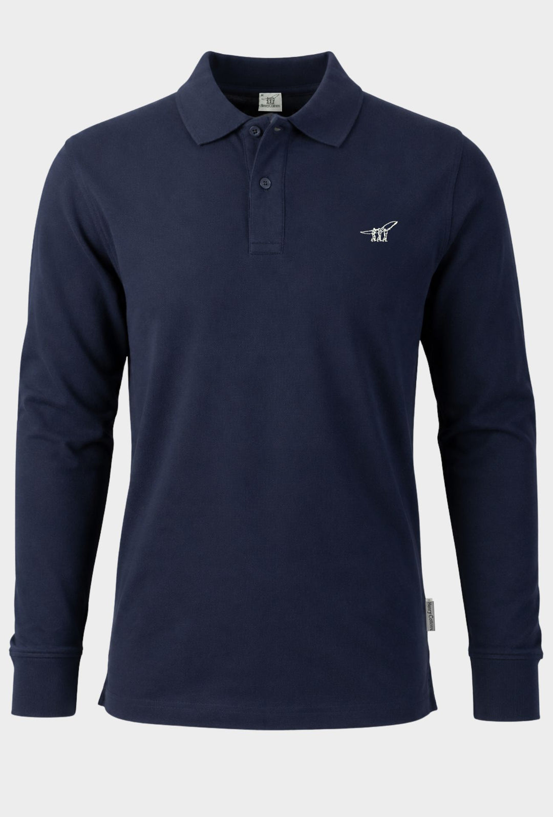 Polo Uomo Manica Lunga HENRY COTTON'S logo ricamato lato cuore- BLU NAVY