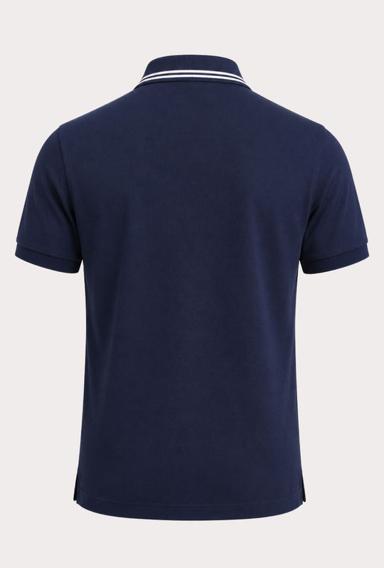 Polo Uomo manica corta MARLBORO CLASSIC logo ricamato lato cuore, colletto con doppio righino- BLU NAVY