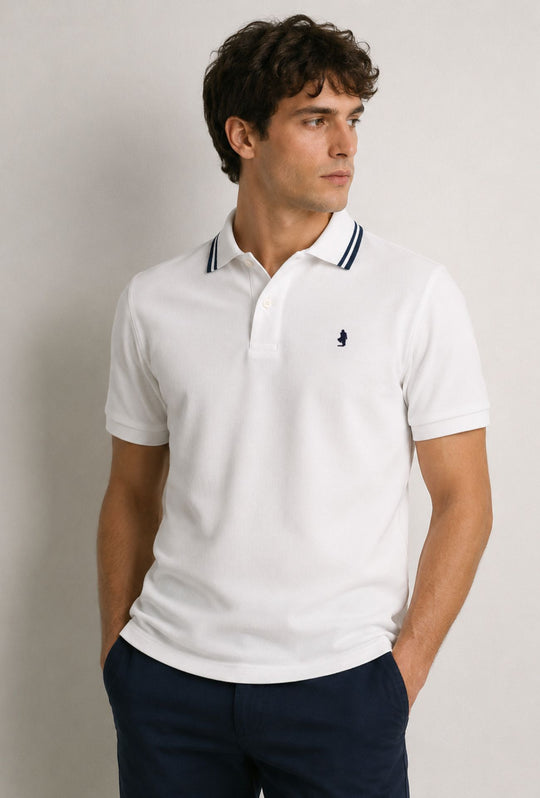 Polo Uomo manica corta MARLBORO CLASSIC logo ricamato lato cuore, colletto con doppio righino- BIANCO