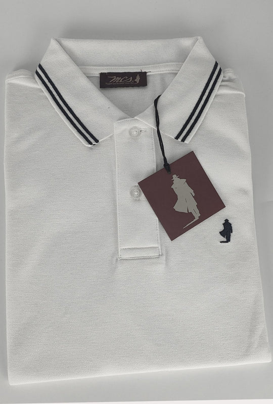 Polo Uomo manica corta MARLBORO CLASSIC logo ricamato lato cuore, colletto con doppio righino- BIANCO