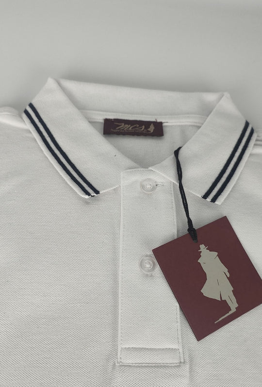 Polo Uomo manica corta MARLBORO CLASSIC logo ricamato lato cuore, colletto con doppio righino- BIANCO