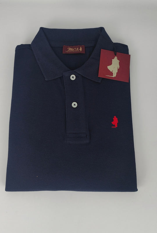 Polo Uomo manica corta MARLBORO CLASSIC logo ricamato lato cuore, colletto tinta unita- BLU NAVY