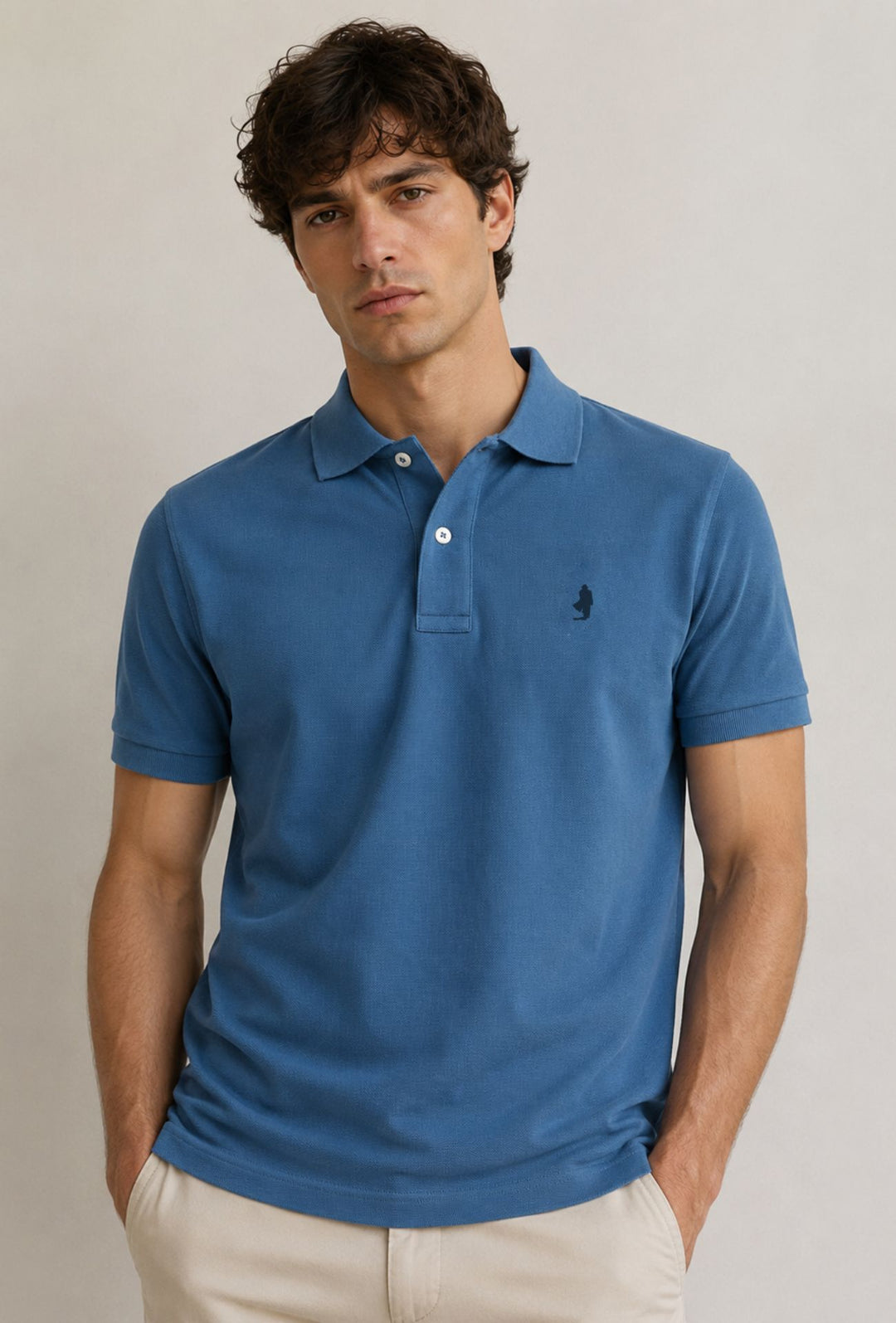 Polo Uomo manica corta MARLBORO CLASSIC logo ricamato lato cuore, colletto tinta unita- AVIO