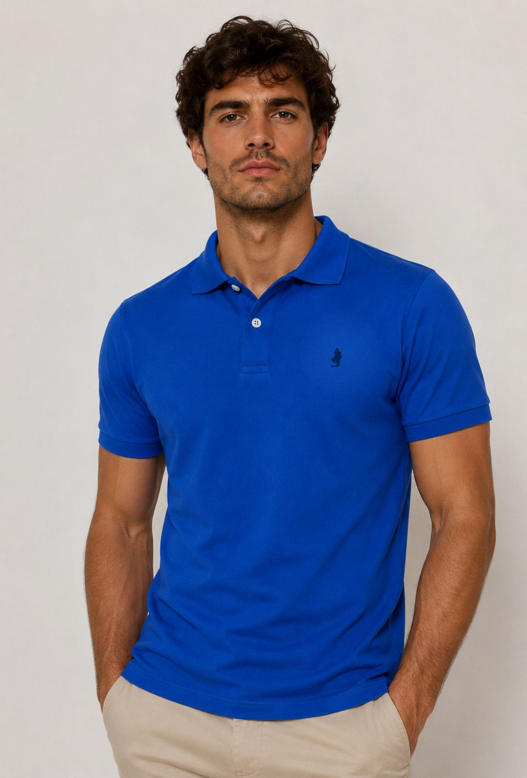 Polo Uomo manica corta MARLBORO CLASSIC logo ricamato lato cuore, colletto tinta unita- BLU ROYAL