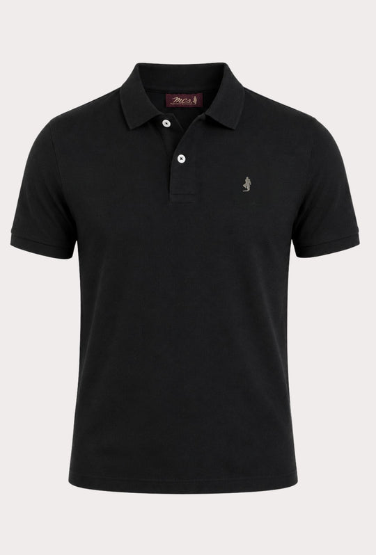 Polo Uomo manica corta MARLBORO CLASSIC logo ricamato lato cuore, colletto tinta unita- NERO