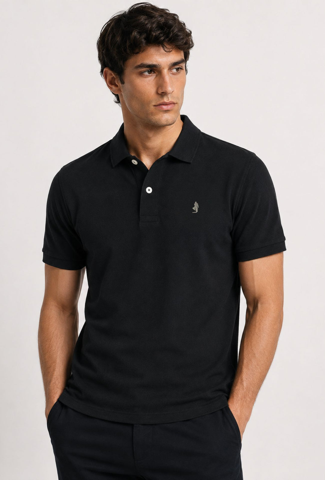 Polo Uomo manica corta MARLBORO CLASSIC logo ricamato lato cuore, colletto tinta unita- NERO