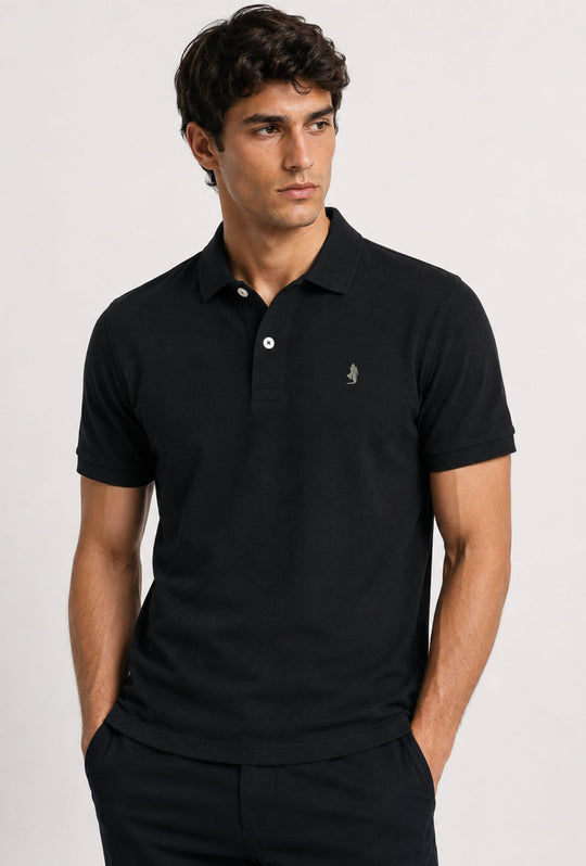 Polo Uomo manica corta MARLBORO CLASSIC logo ricamato lato cuore, colletto tinta unita- NERO