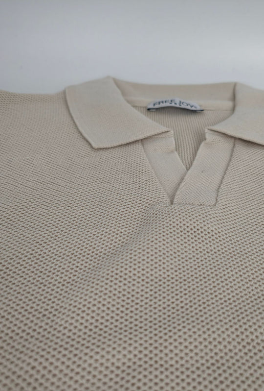 Polo uomo Manica Lunga con scollo Derby microtrama in rilievo- CREMA