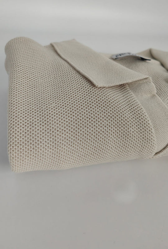 Polo uomo Manica Lunga con scollo Derby microtrama in rilievo- CREMA