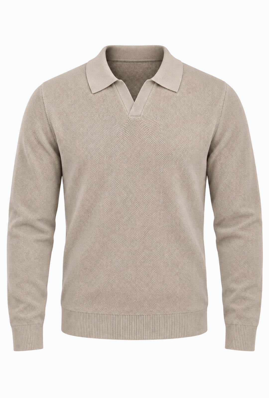 Polo uomo Manica Lunga con scollo Derby microtrama in rilievo- CREMA