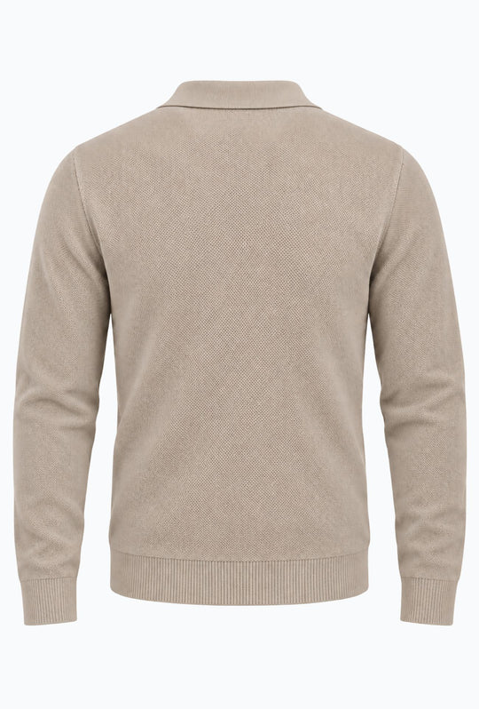 Polo uomo Manica Lunga con scollo Derby microtrama in rilievo- CREMA
