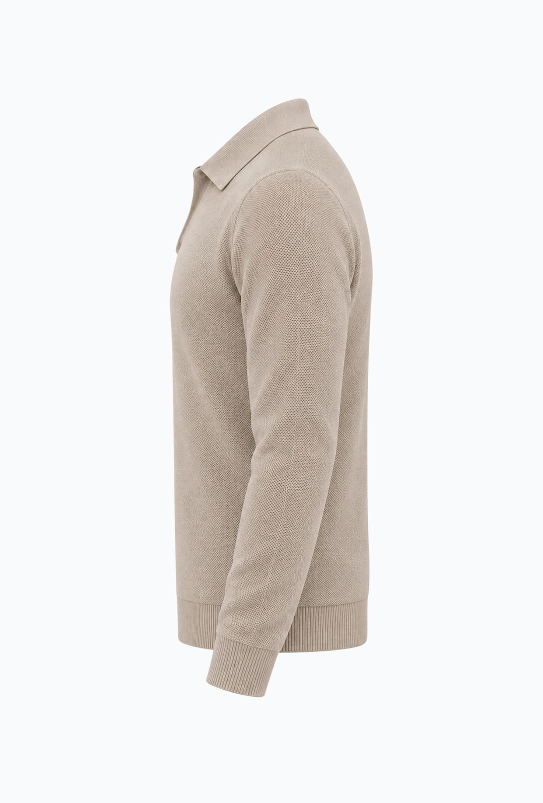 Polo uomo Manica Lunga con scollo Derby microtrama in rilievo- CREMA