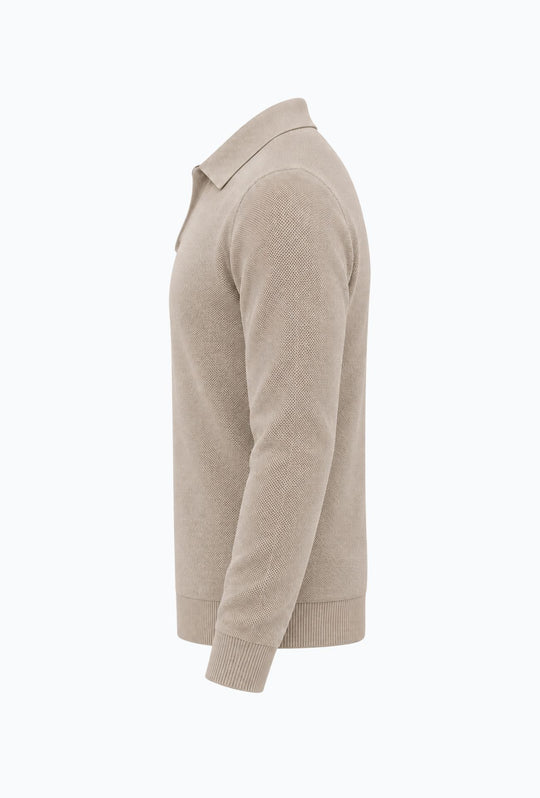 Polo uomo Manica Lunga con scollo Derby microtrama in rilievo- CREMA