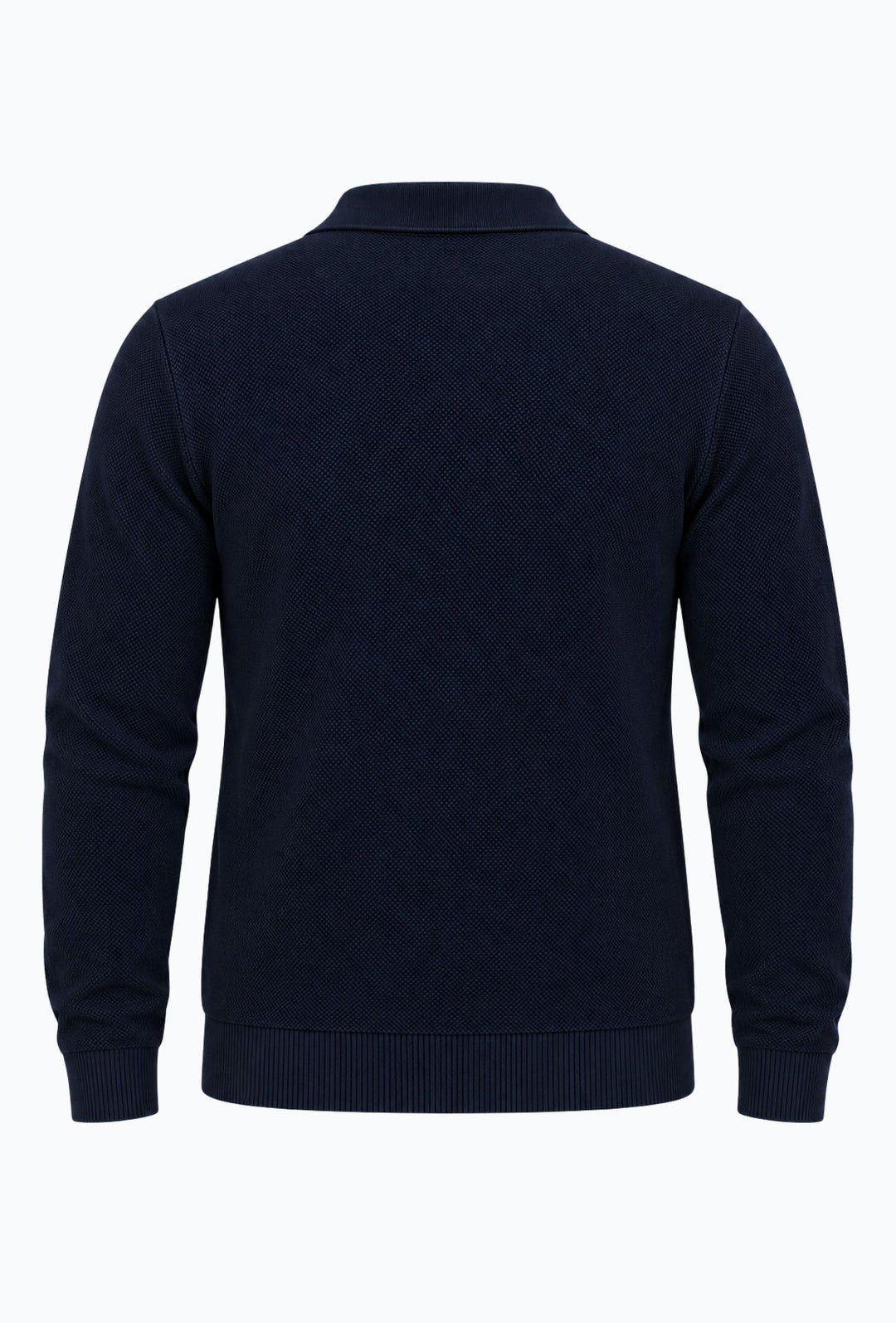 Polo uomo Manica Lunga con scollo Derby microtrama in rilievo- BLU NAVY