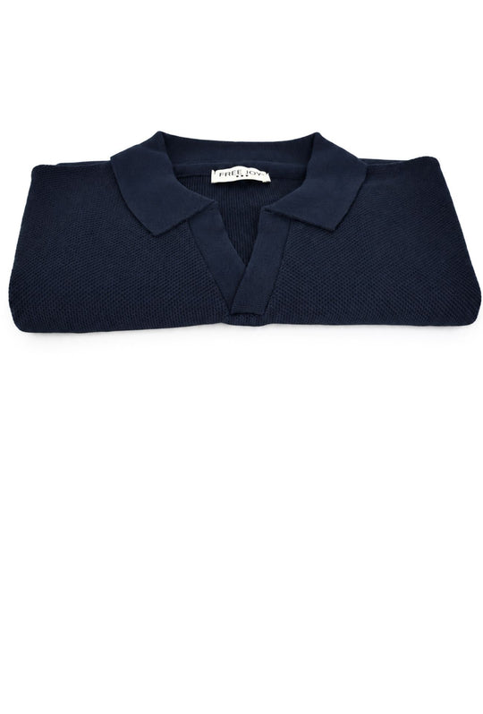 Polo uomo Manica Lunga con scollo Derby microtrama in rilievo- BLU NAVY