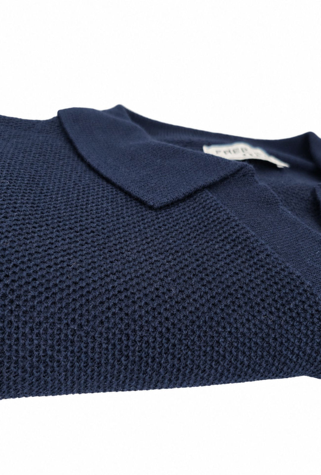 Polo uomo Manica Lunga con scollo Derby microtrama in rilievo- BLU NAVY