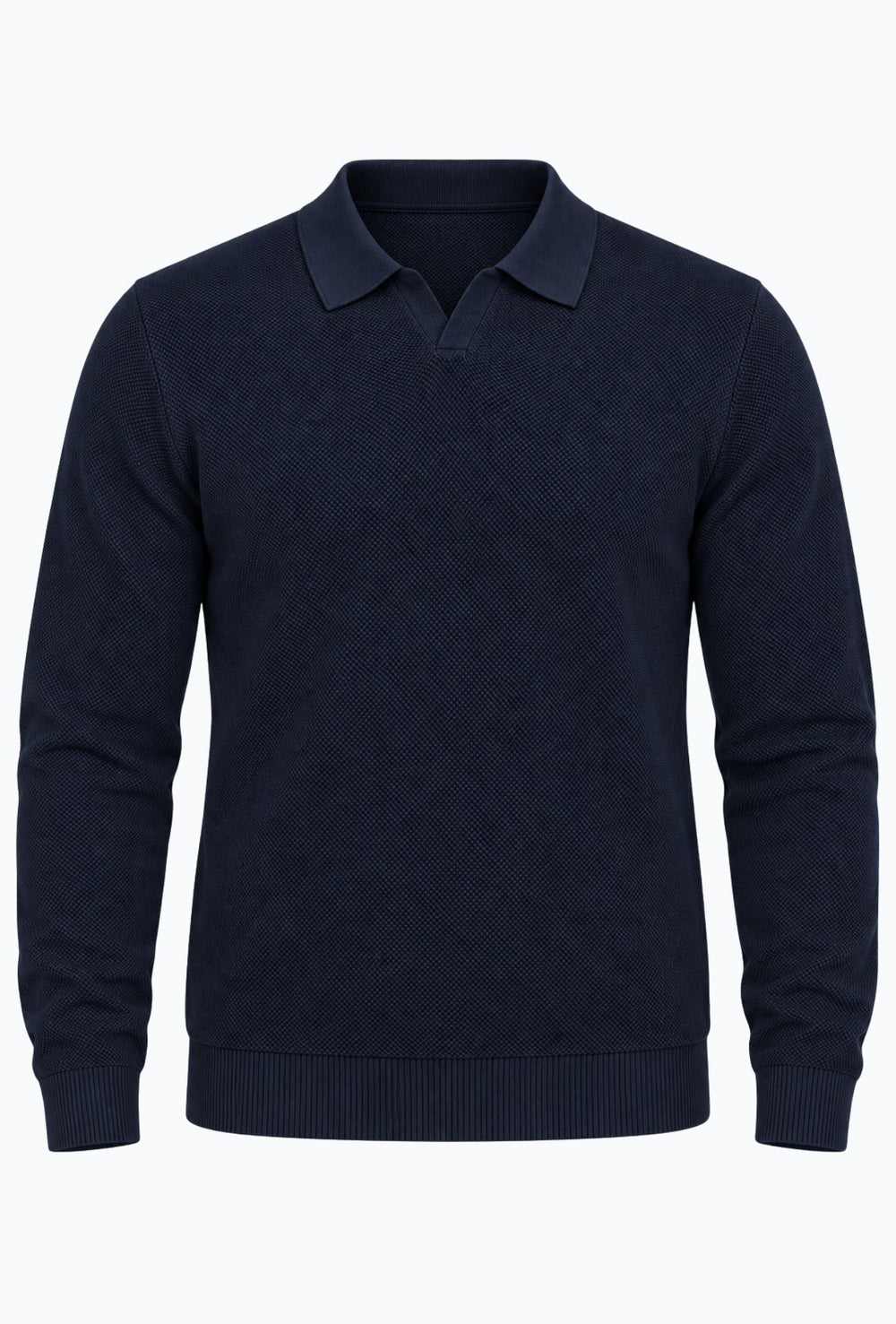 Polo uomo Manica Lunga con scollo Derby microtrama in rilievo- BLU NAVY