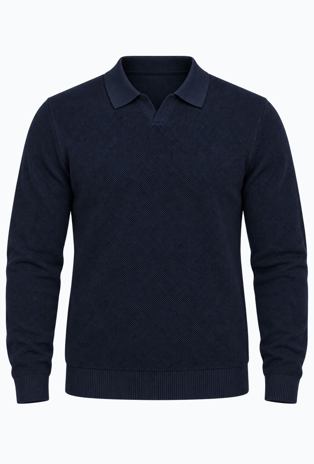 Polo uomo Manica Lunga con scollo Derby microtrama in rilievo- BLU NAVY
