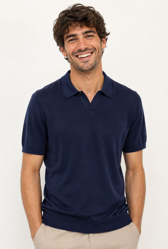 Polo Uomo in Tencel, Seta e Cotone DRESSERD- BLU NAVY