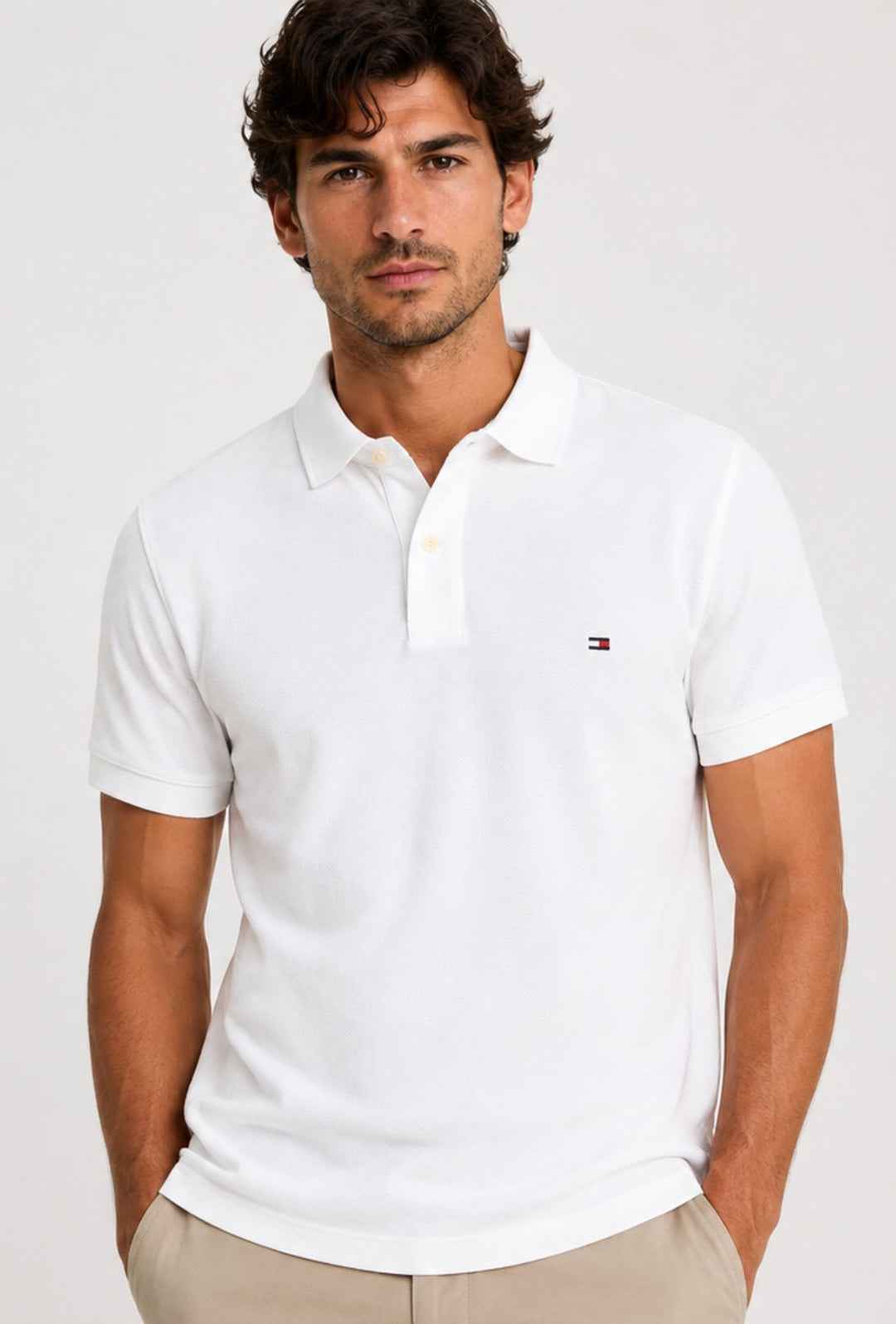 Polo Tommy Hilfiger Uomo in Cotone Piquet Regular Fit -BIANCO