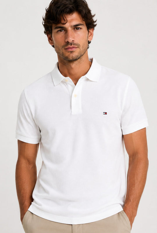 Polo Tommy Hilfiger Uomo in Cotone Piquet Regular Fit -BIANCO
