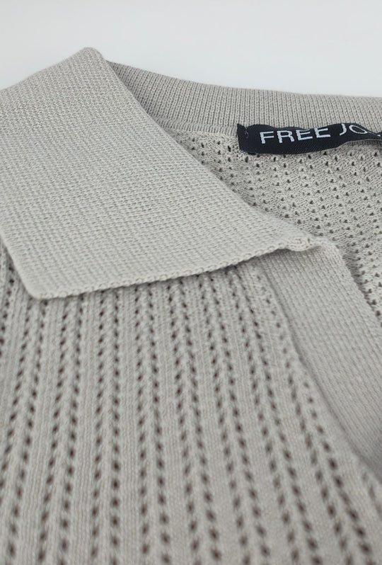 Polo Uomo in Maglia Traforata 100% Cotone Collo Aperto Regular Fit- SAND
