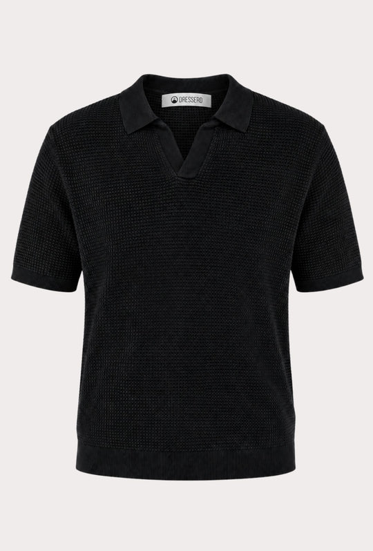 Polo Uomo DRESSERD in Maglia Texture Waffle- NERO