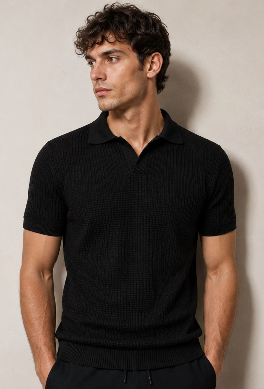 Polo Uomo DRESSERD in Maglia Texture Waffle- NERO