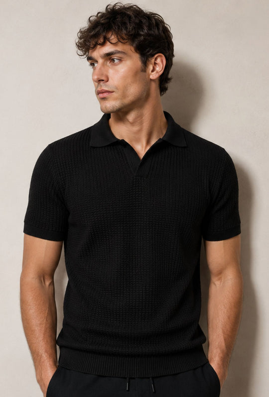 Polo Uomo DRESSERD in Maglia Texture Waffle- NERO