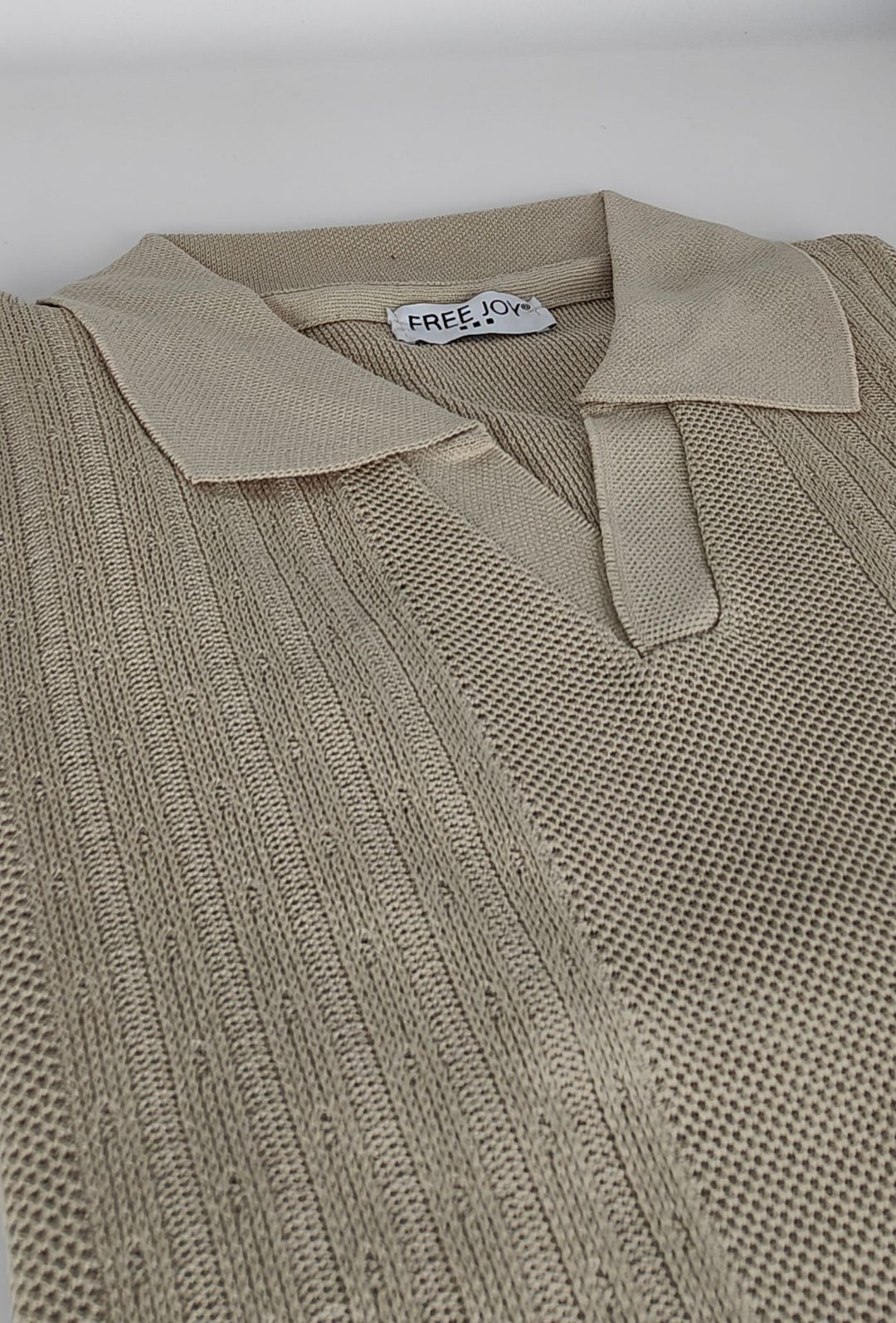 Polo Uomo in Maglia con Inserti Verticali in cotone- BEIGE