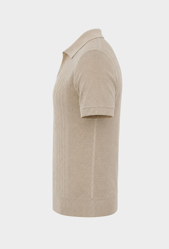 Polo Uomo in Maglia con Inserti Verticali in cotone- BEIGE