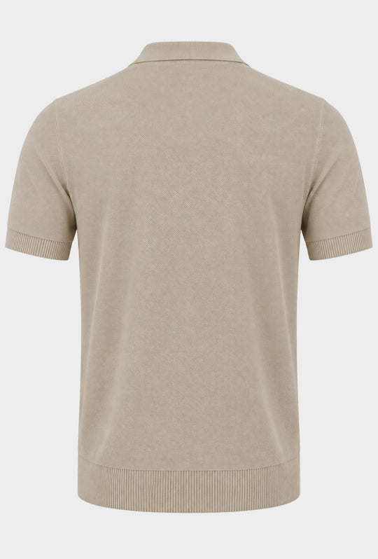 Polo Uomo in Maglia con Inserti Verticali in cotone- BEIGE