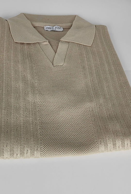 Polo Uomo in Maglia con Inserti Verticali in cotone- BEIGE