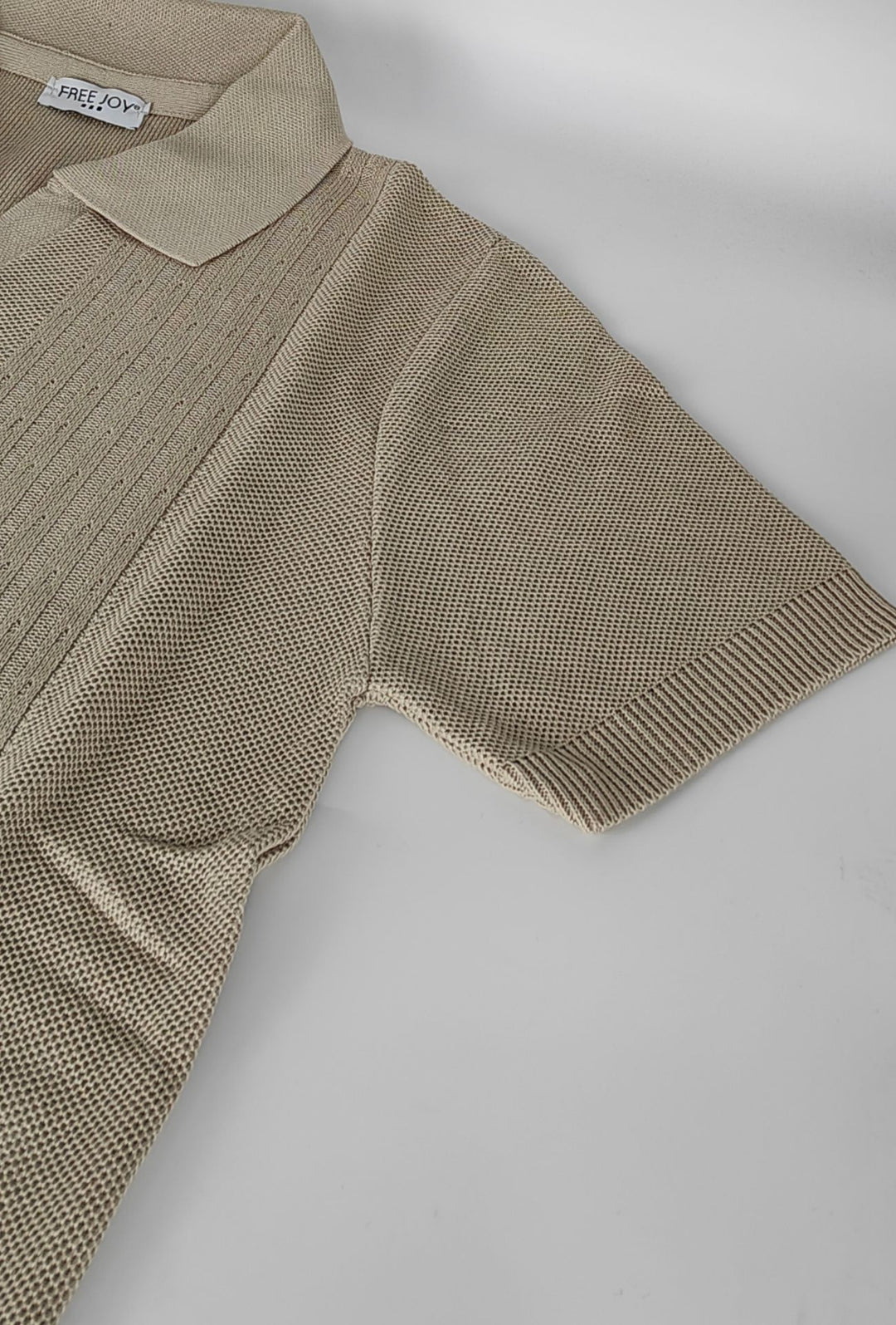 Polo Uomo in Maglia con Inserti Verticali in cotone- BEIGE