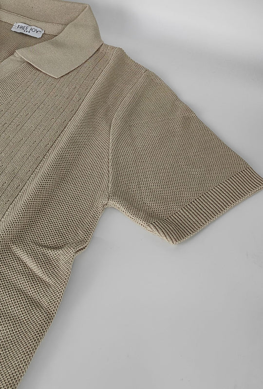 Polo Uomo in Maglia con Inserti Verticali in cotone- BEIGE