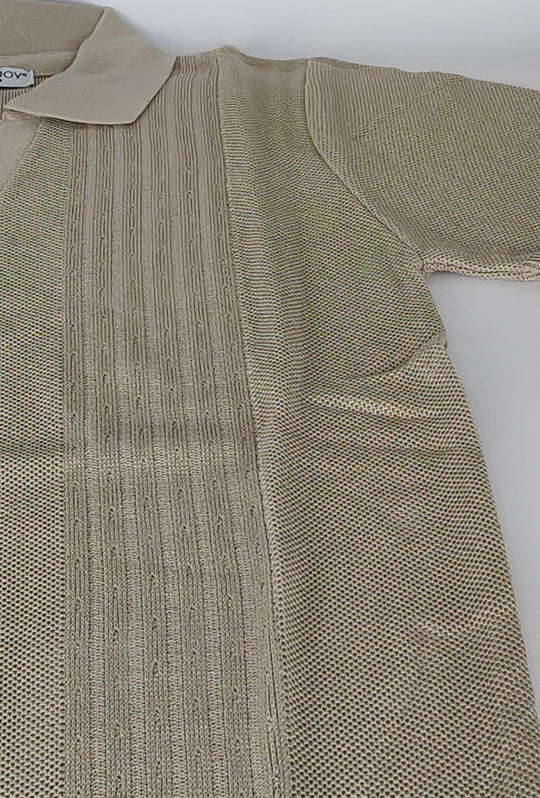 Polo Uomo in Maglia con Inserti Verticali in cotone- BEIGE