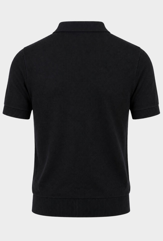 Polo Uomo in Maglia con Inserti Verticali in cotone- NERO