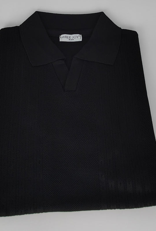 Polo Uomo in Maglia con Inserti Verticali in cotone- NERO