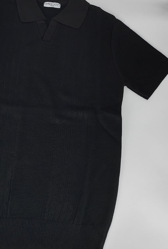 Polo Uomo in Maglia con Inserti Verticali in cotone- NERO