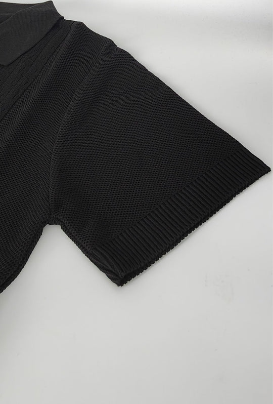 Polo Uomo in Maglia con Inserti Verticali in cotone- NERO