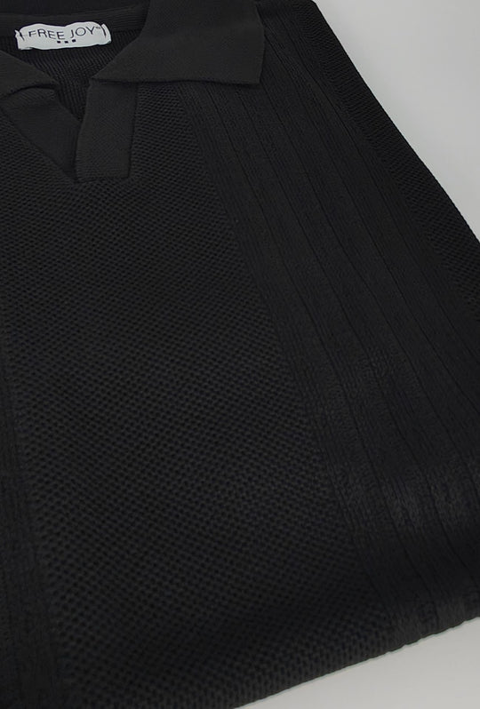 Polo Uomo in Maglia con Inserti Verticali in cotone- NERO