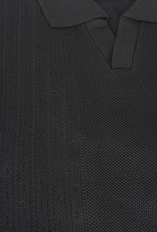 Polo Uomo in Maglia con Inserti Verticali in cotone- NERO