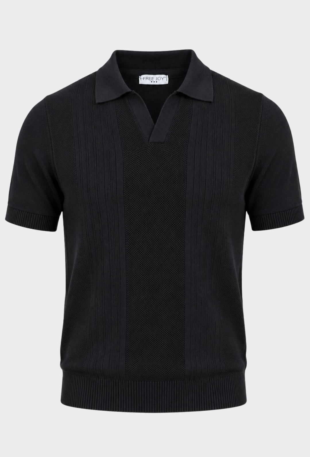 Polo Uomo in Maglia con Inserti Verticali in cotone- NERO