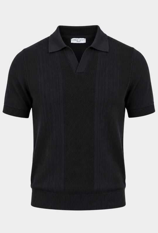 Polo Uomo in Maglia con Inserti Verticali in cotone- NERO